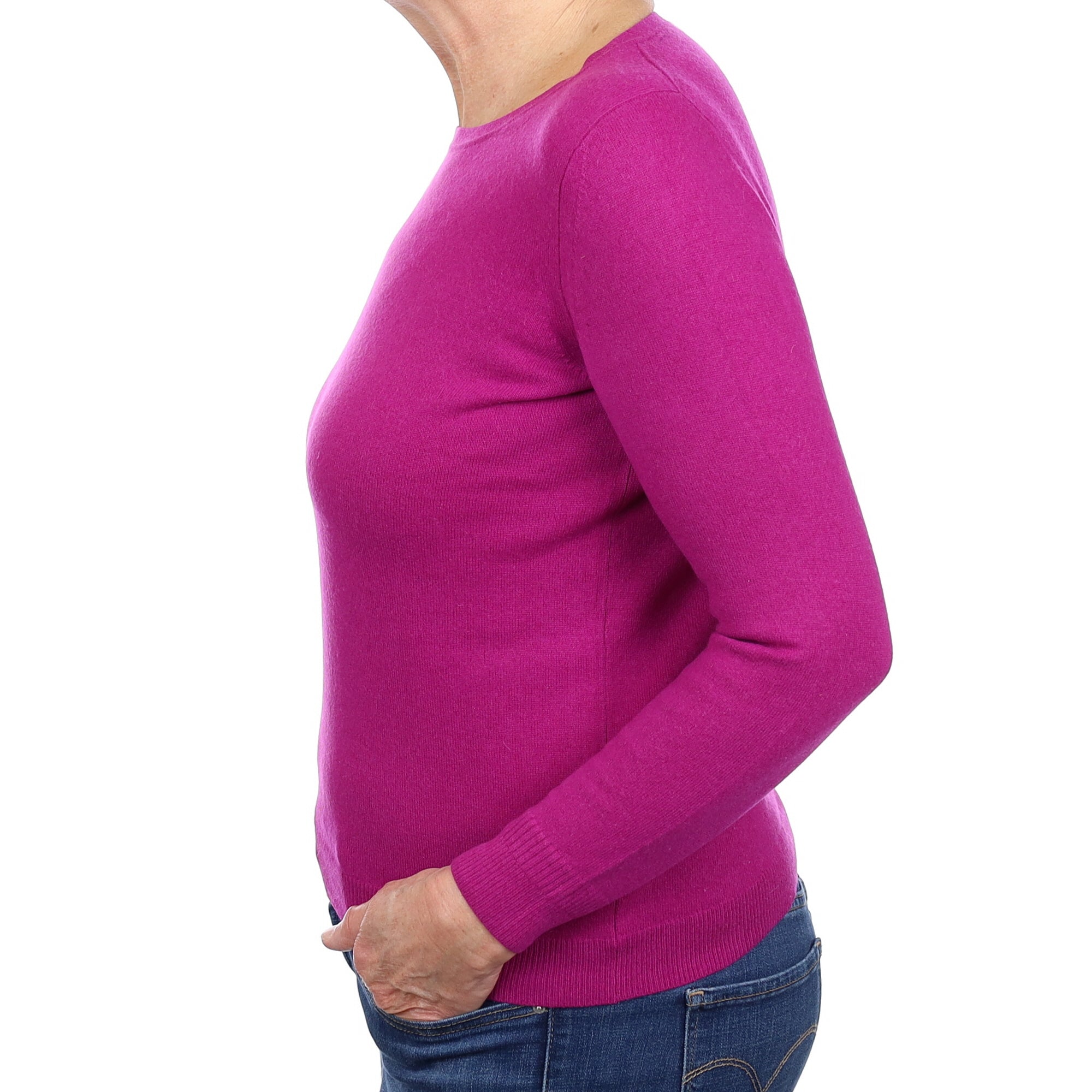 Magenta Purple Cashmere Crew Neck Jumper Medium