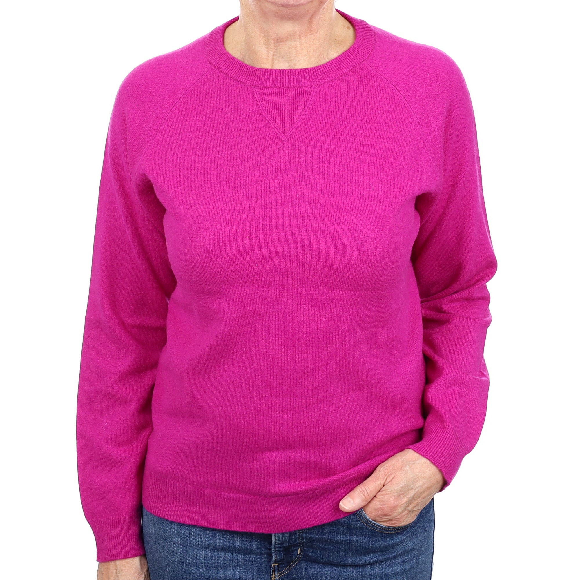 Bright Magenta Cashmere Crew Neck Jumper Medium