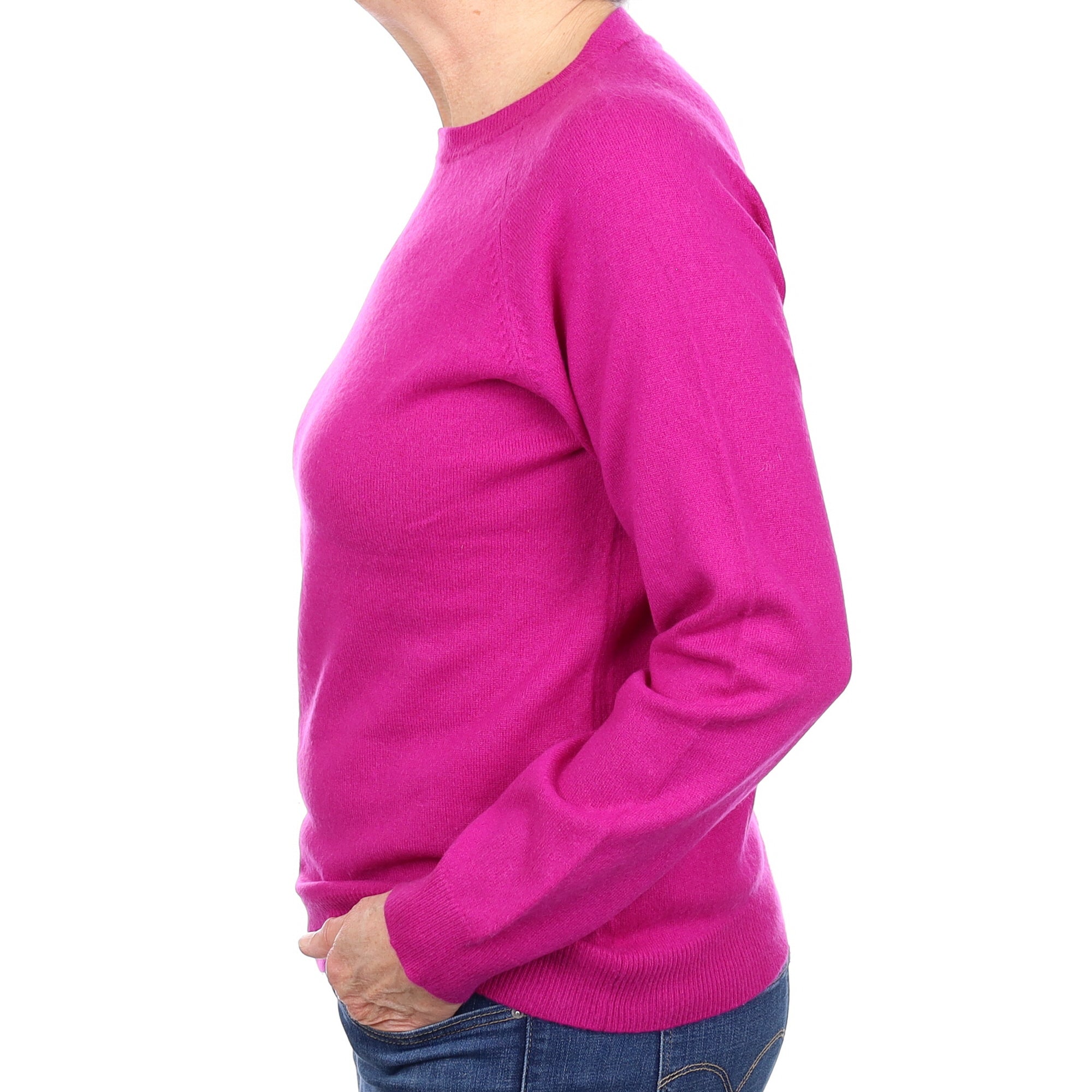 Bright Magenta Cashmere Crew Neck Jumper Medium