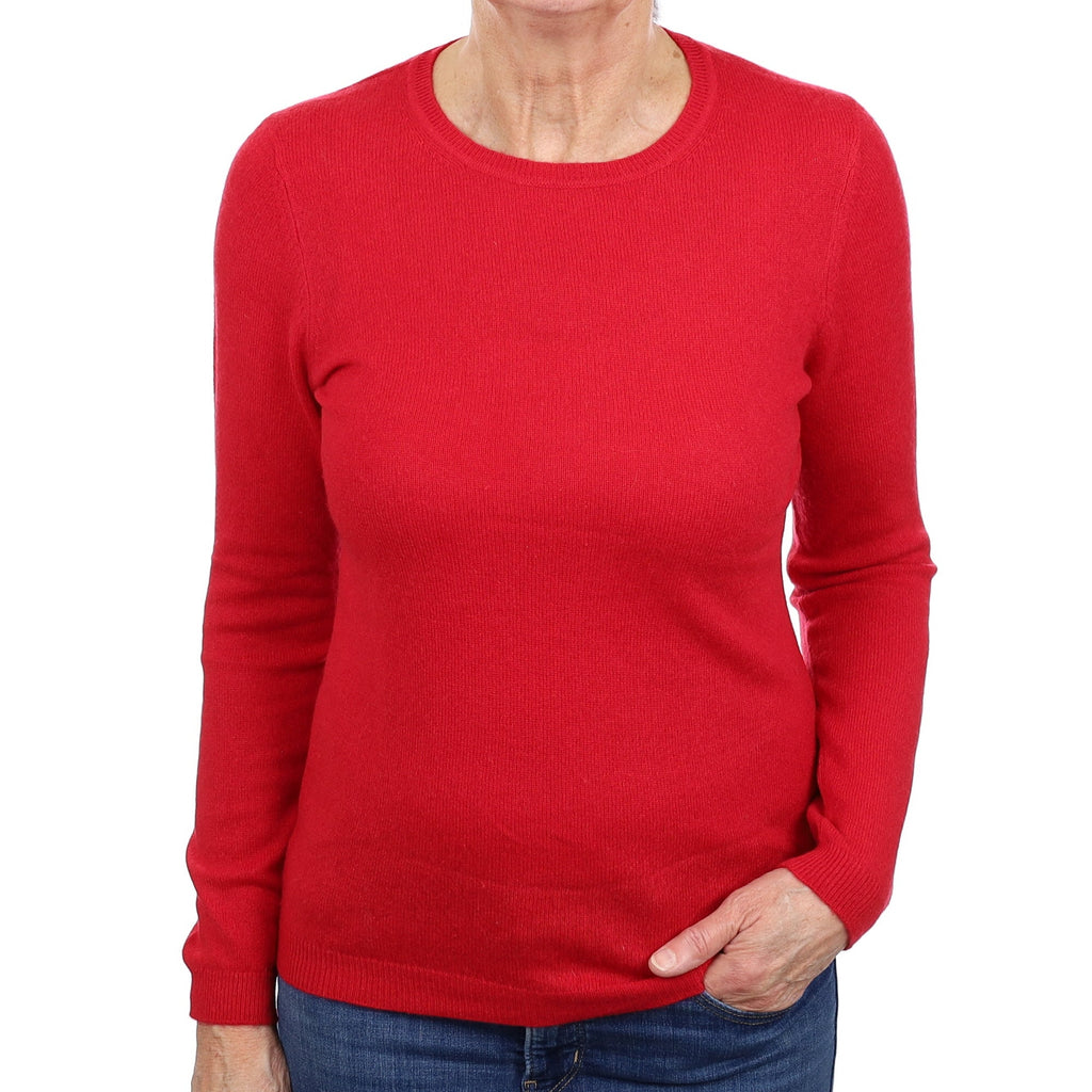 Berry Red Cashmere Lightweight Crew Neck Jumper Medium