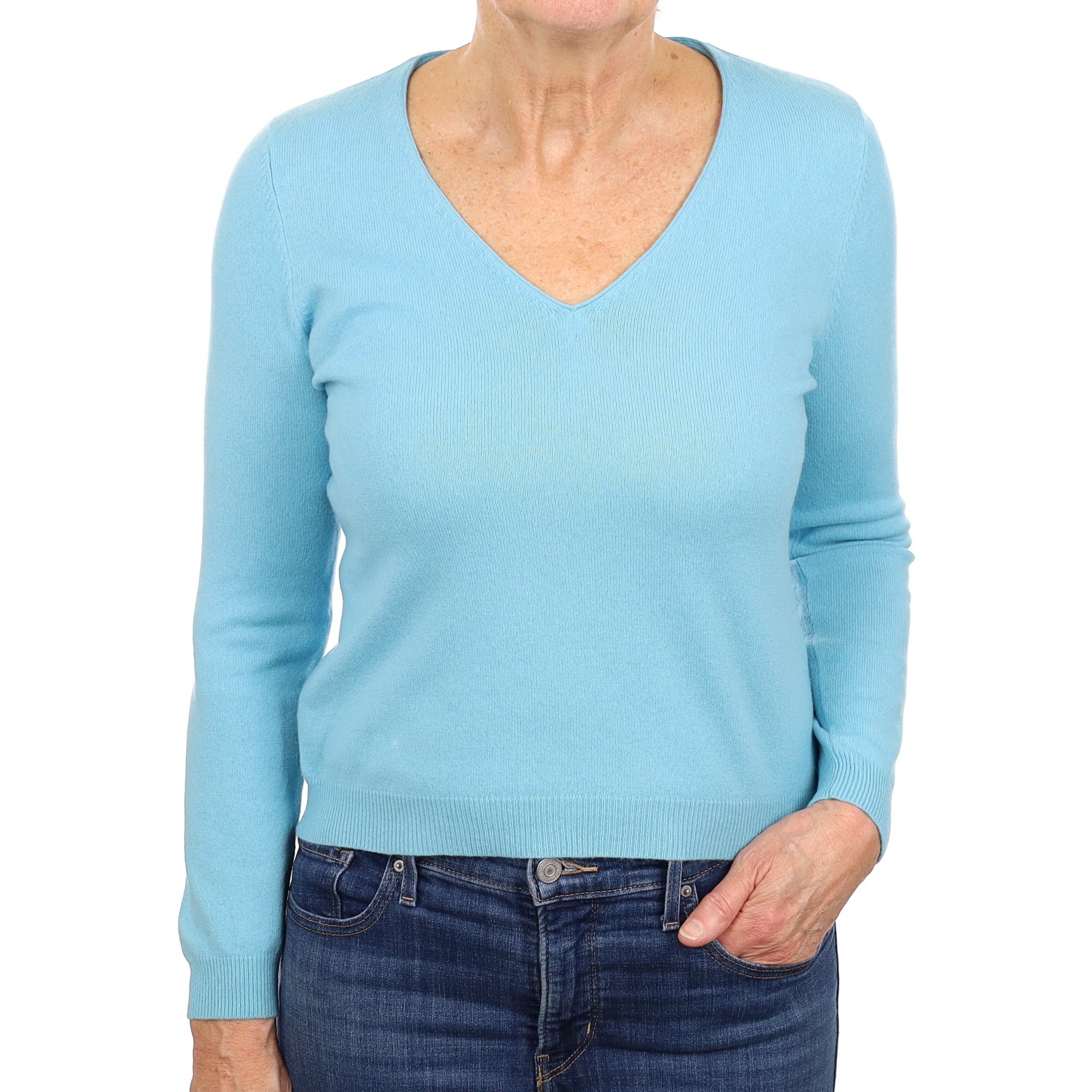 Aqua Blue Cashmere V Neck Jumper Medium