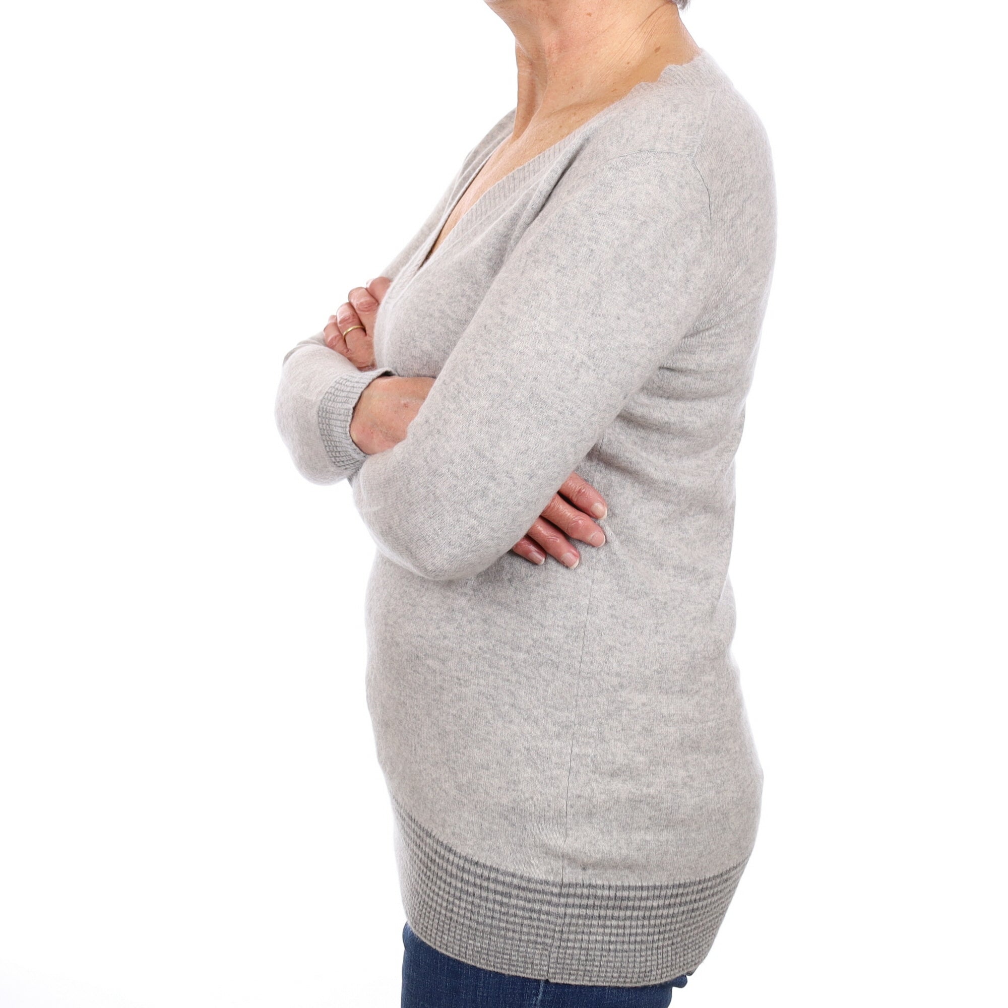 Mist Grey Cashmere Longline V Neck Jumper Medium