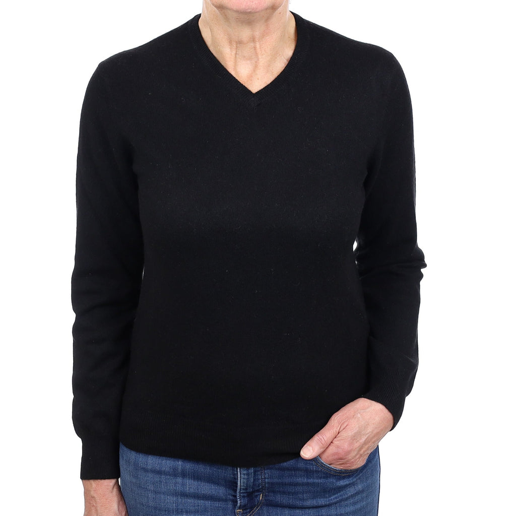 Black Cashmere V Neck Jumper Medium