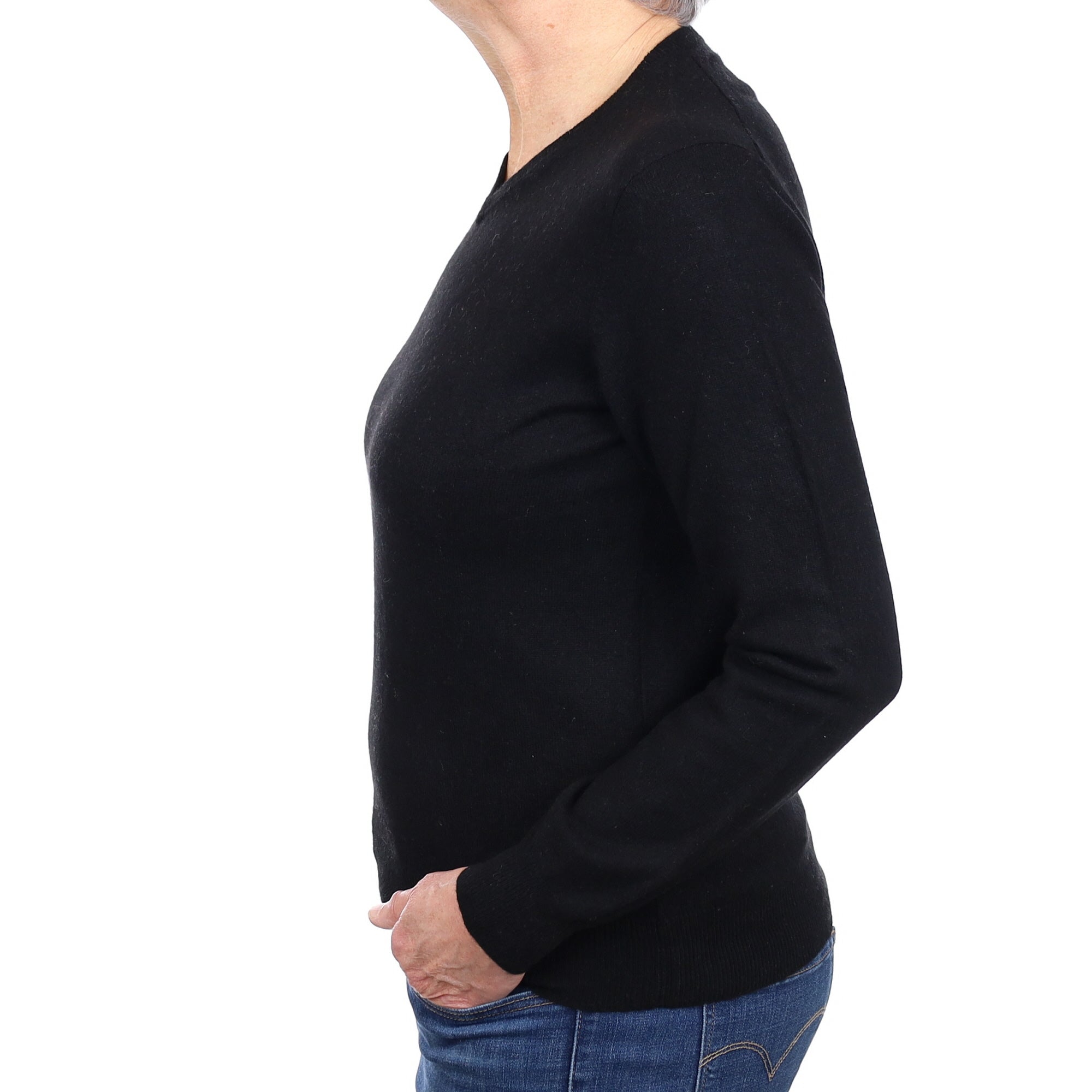 Black Cashmere V Neck Jumper Medium