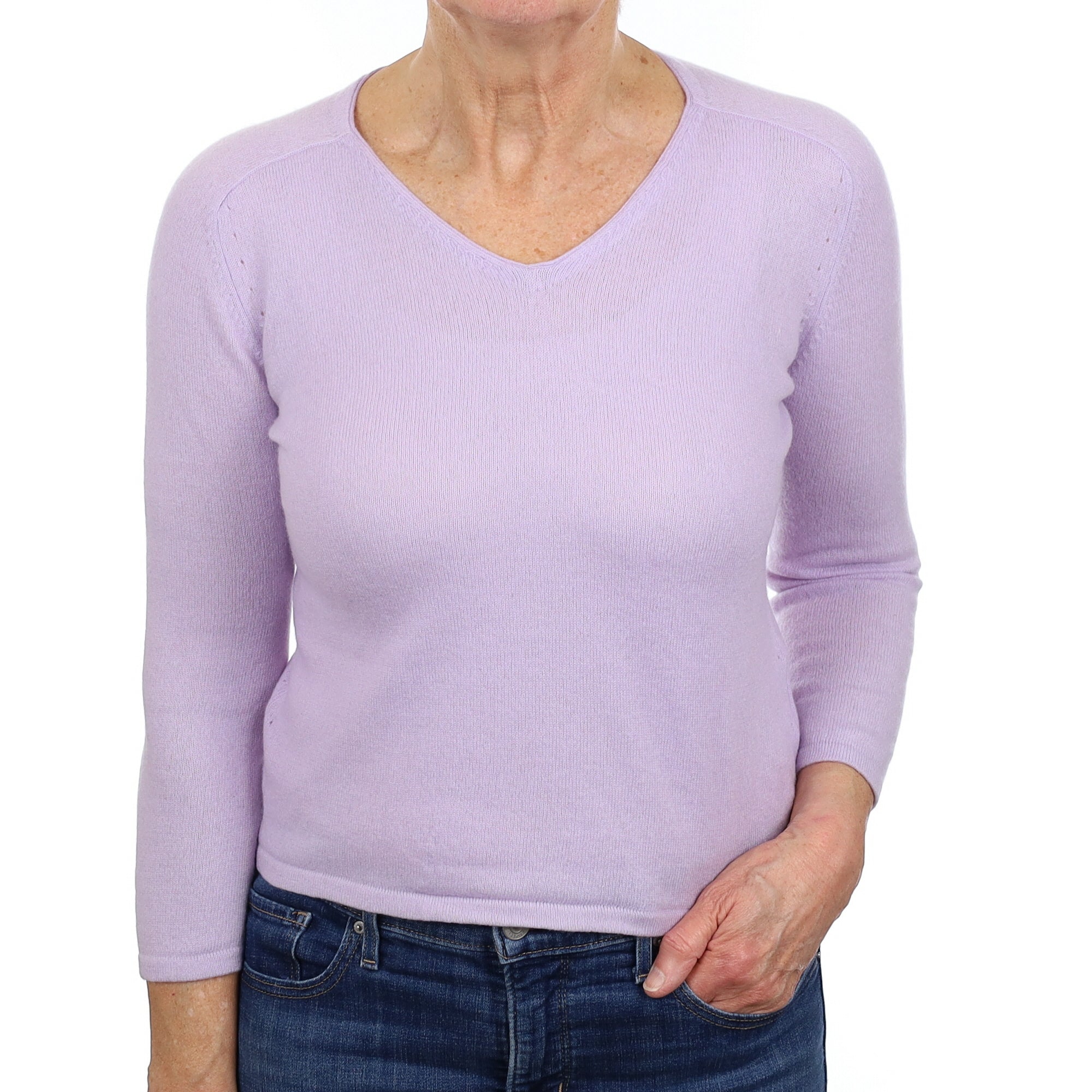 Pale Purple Cashmere V Neck Jumper Medium