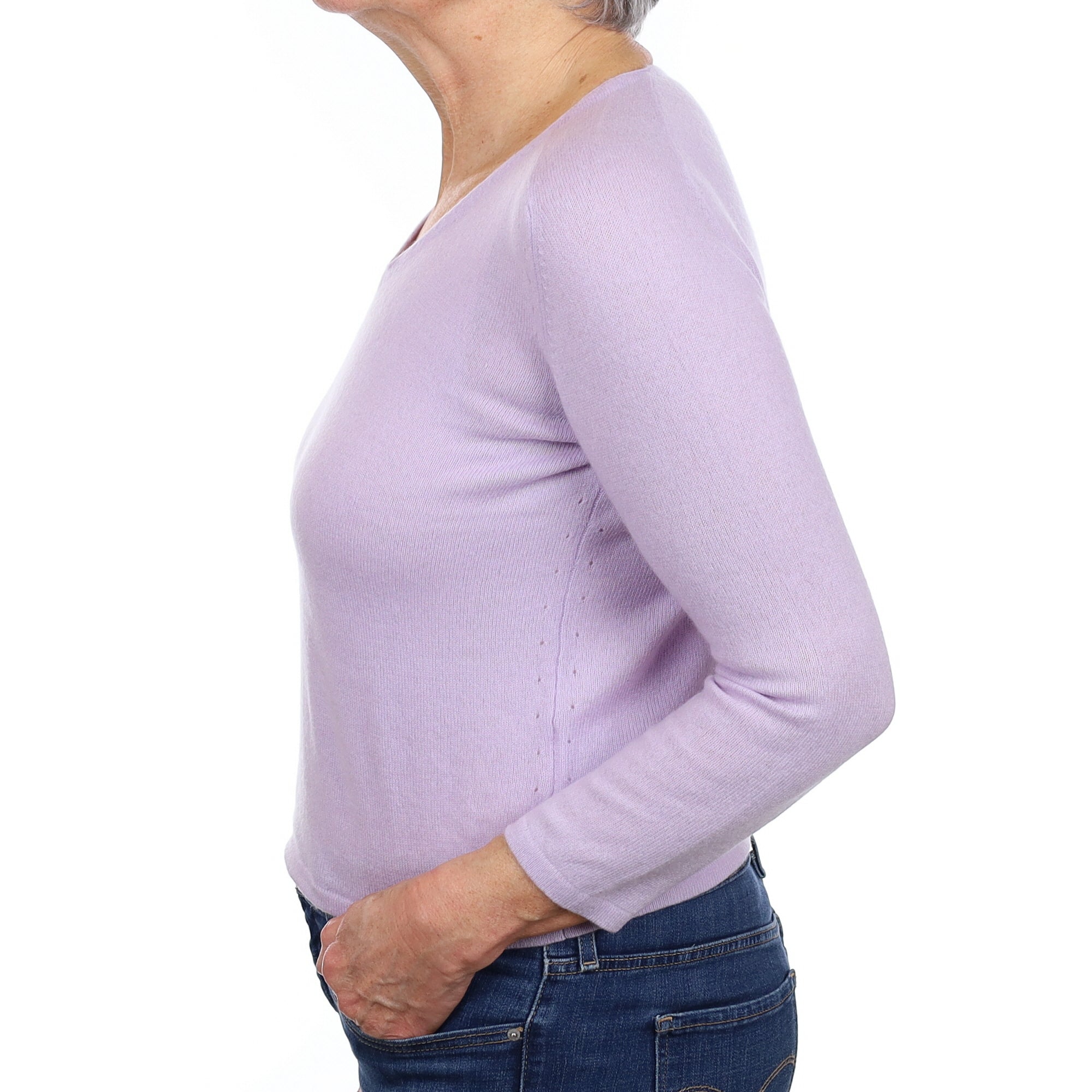 Pale Purple Cashmere V Neck Jumper Medium
