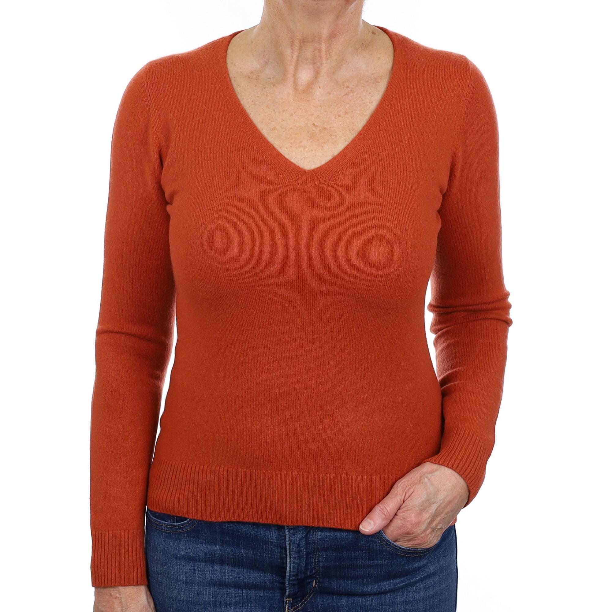 Sienna Orange Cashmere V Neck Jumper Medium