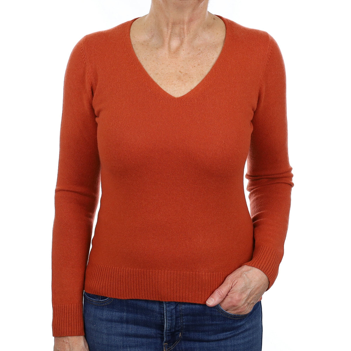 Sienna Orange Cashmere V Neck Jumper Medium