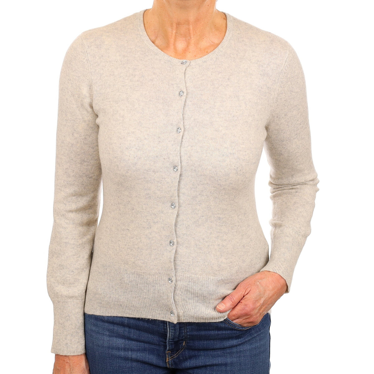 Mist Grey Cashmere Crew Neck  Cardigan Medium
