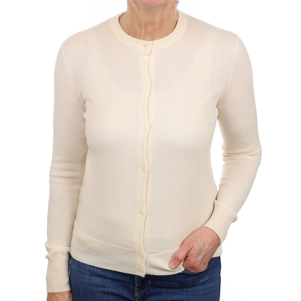 Vanilla Cream Cashmere Crew Neck Cardigan Medium