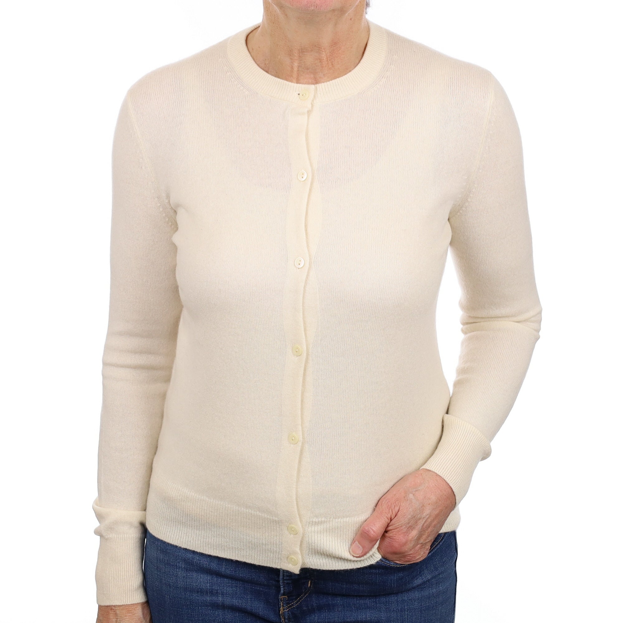 Vanilla Cream Cashmere Crew Neck Cardigan Medium