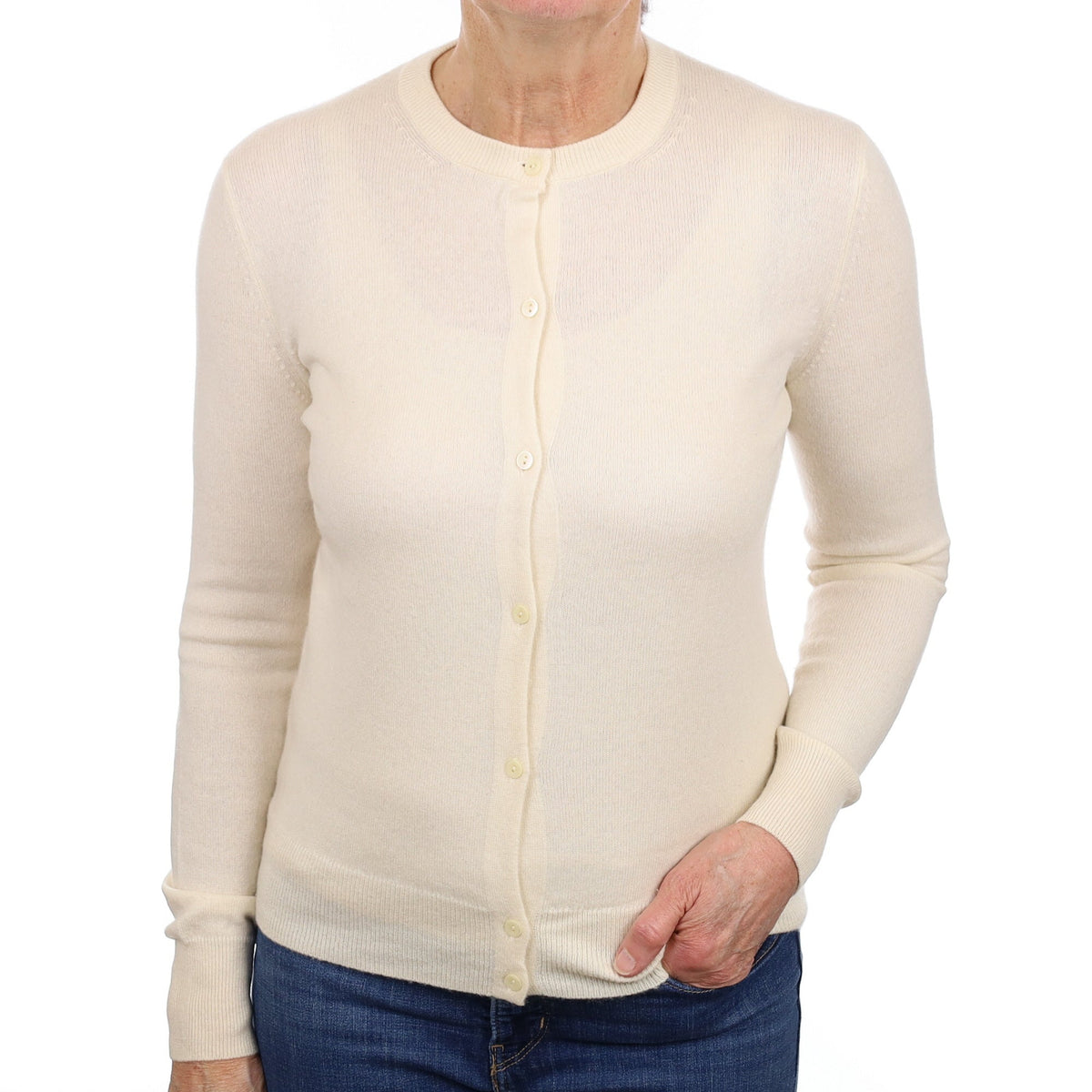Vanilla Cream Cashmere Crew Neck Cardigan Medium