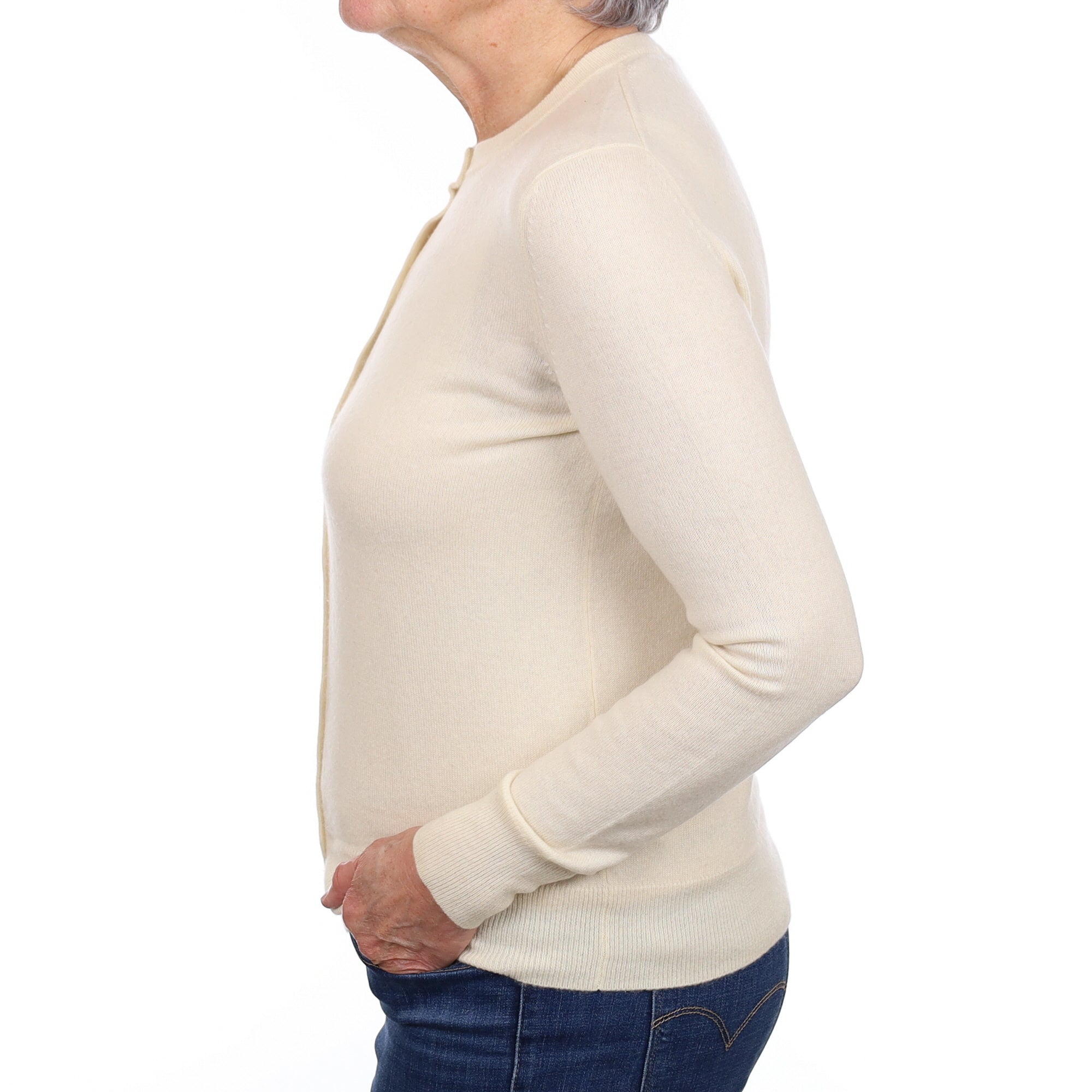 Vanilla Cream Cashmere Crew Neck Cardigan Medium