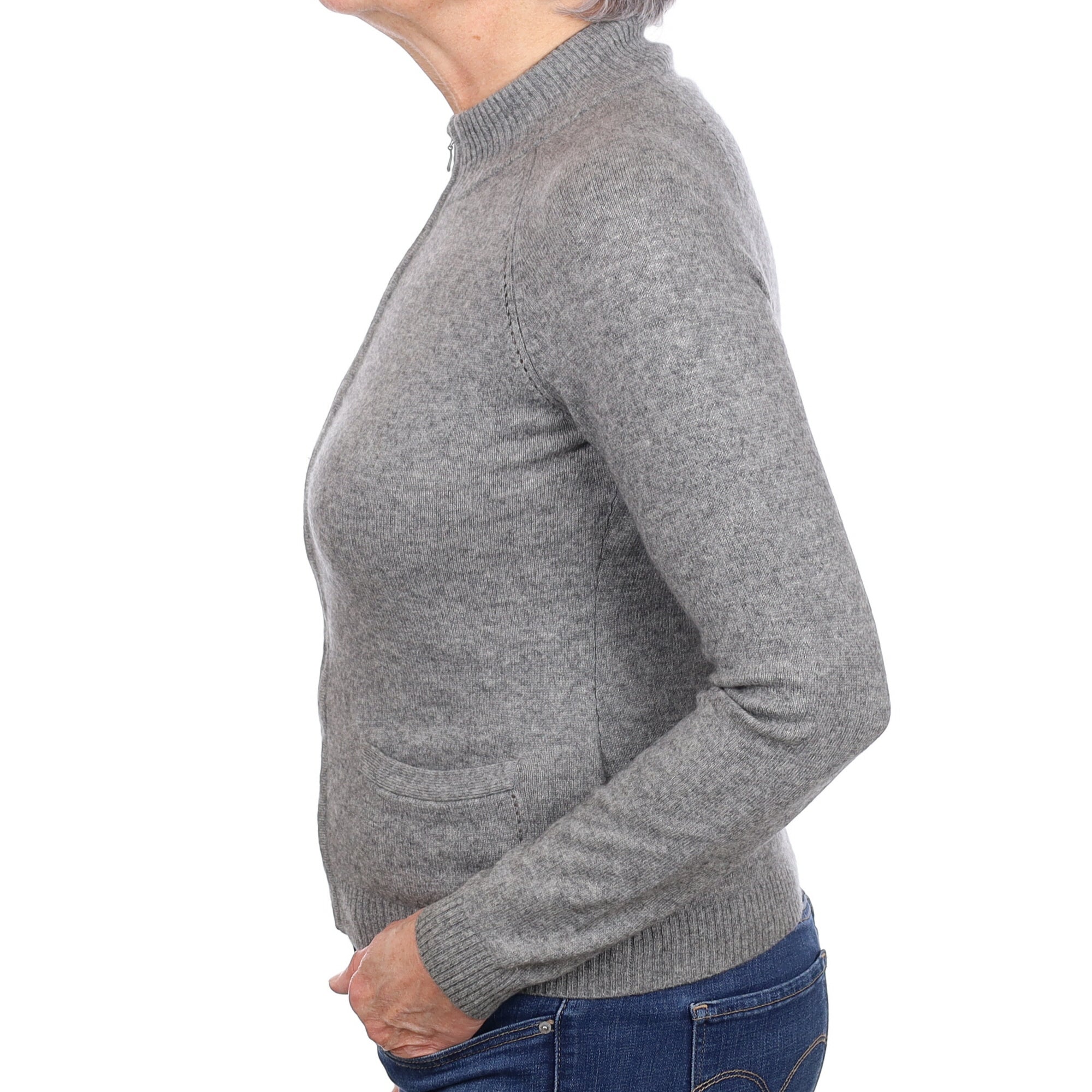 Ash Grey Cashmere Zip Up Turtle Neck Cardigan Medium