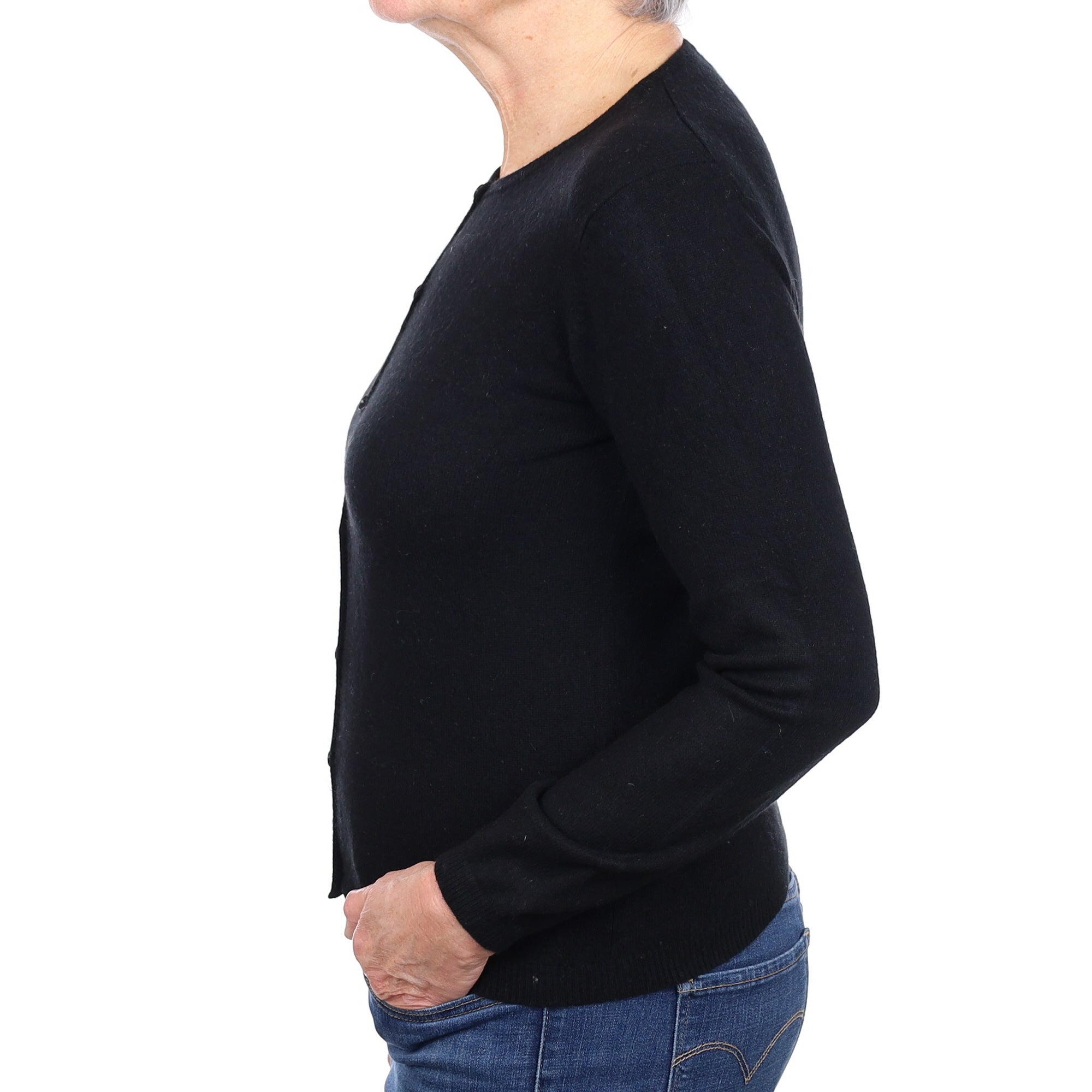 Black Cashmere Crew Neck Cardigan Medium