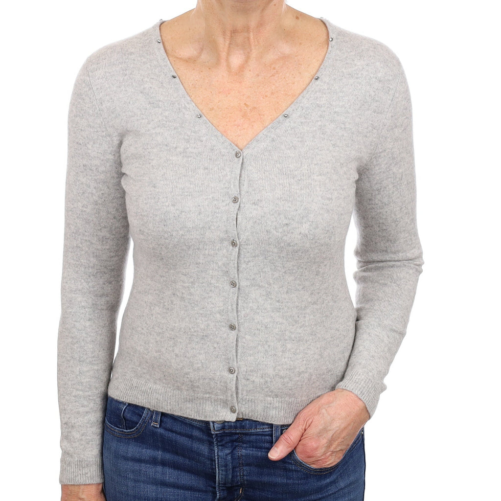 Smoke Grey Cashmere Diamanté Cardigan Medium
