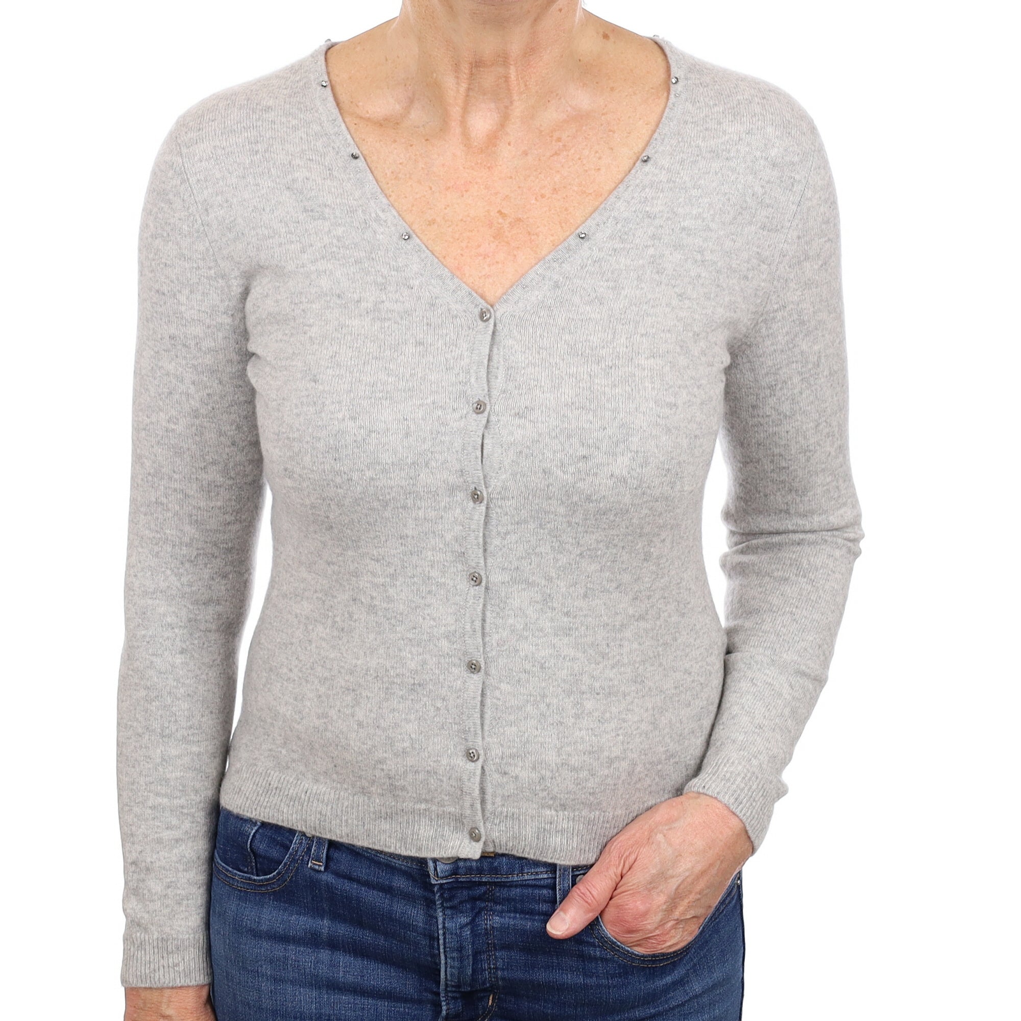 Smoke Grey Cashmere Diamanté Cardigan Medium