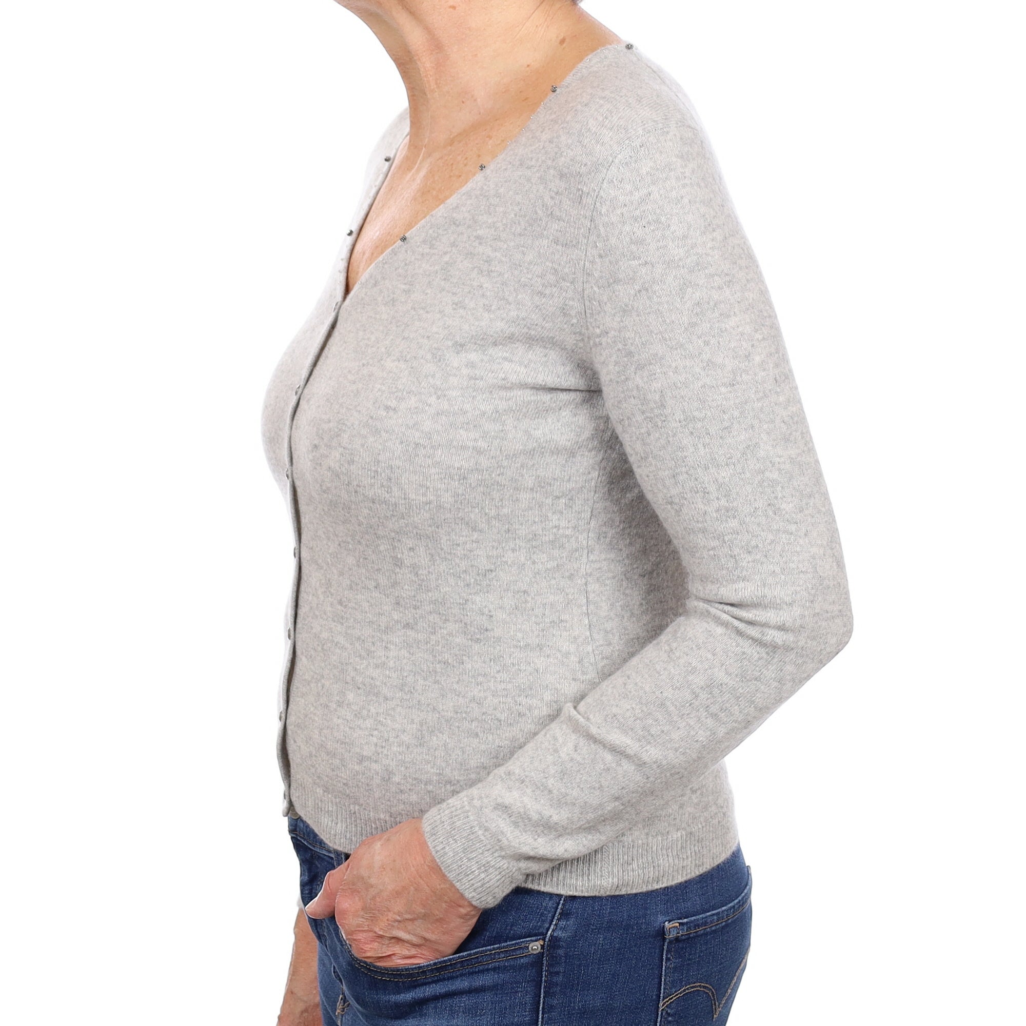 Smoke Grey Cashmere Diamanté Cardigan Medium