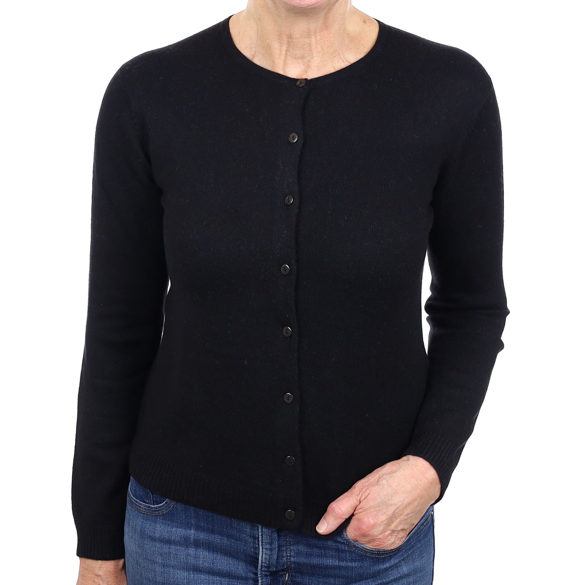Black Cashmere Crew Neck Cardigan Medium
