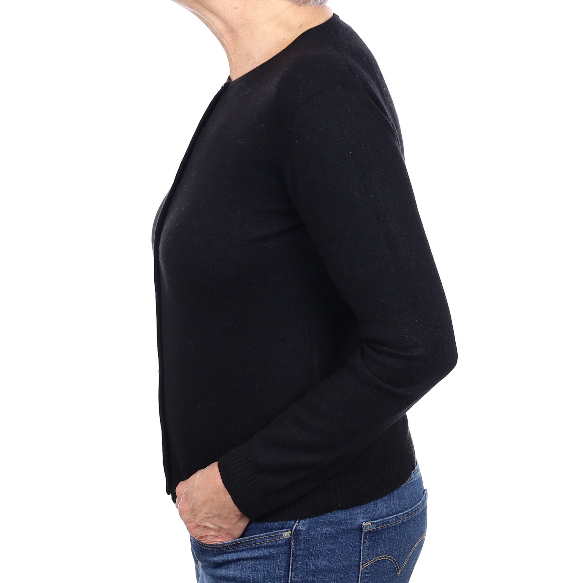 Black Cashmere Crew Neck Cardigan Medium
