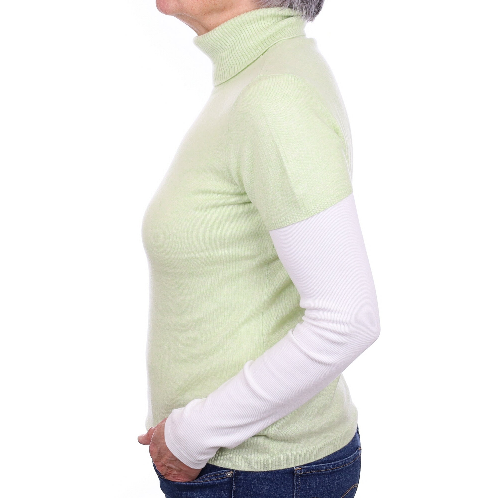 Soft Lime Cashmere Short Sleeved Polo Neck Jumper Medium