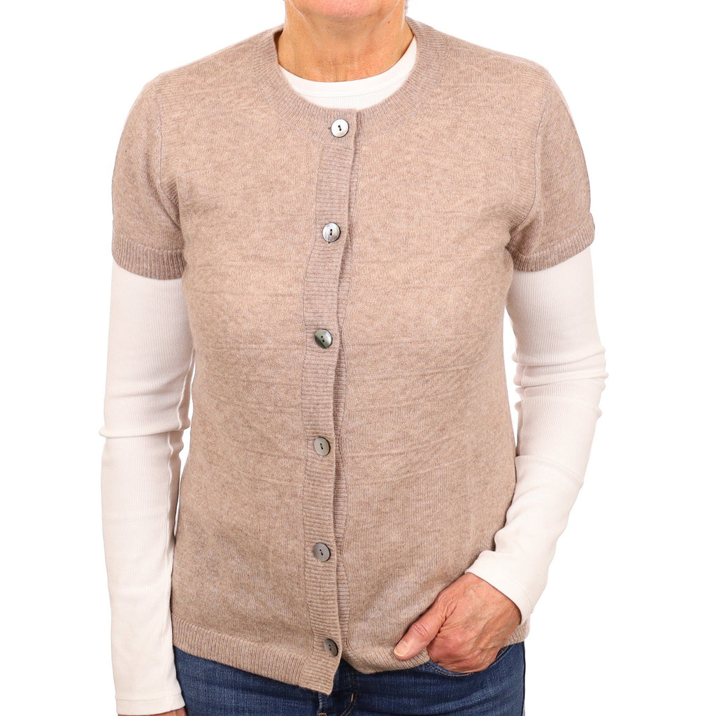 Mink Textured Cashmere Short Sleeved Cardigan Medium