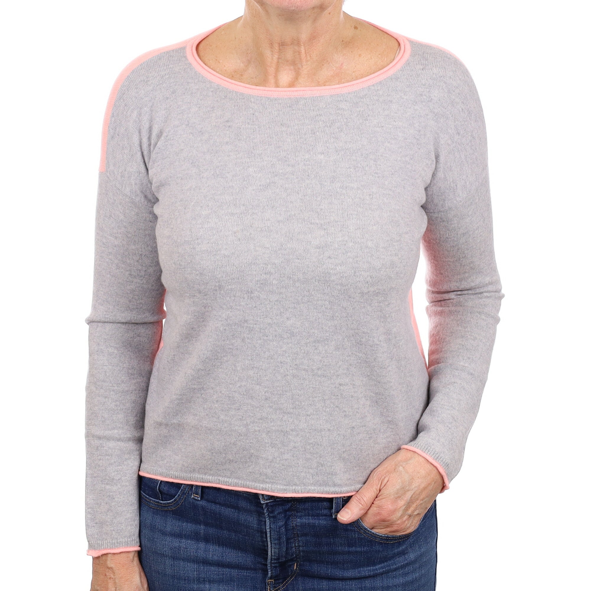 Coco Flamingo Pink and Grey Cashmere Crew Neck Jumper Medium