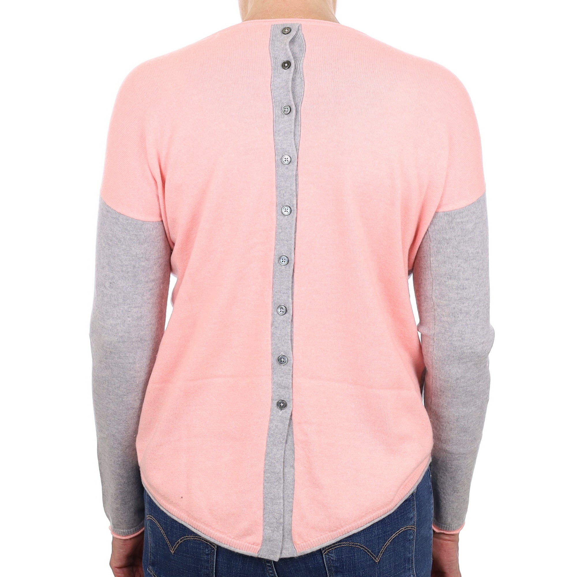 Coco Flamingo Pink and Grey Cashmere Crew Neck Jumper Medium