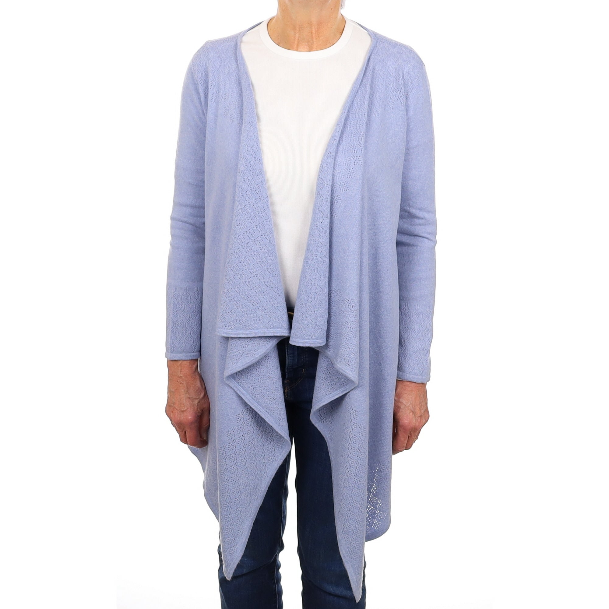 Pale Blue Cashmere Lace Knit Waterfall Cardigan Medium
