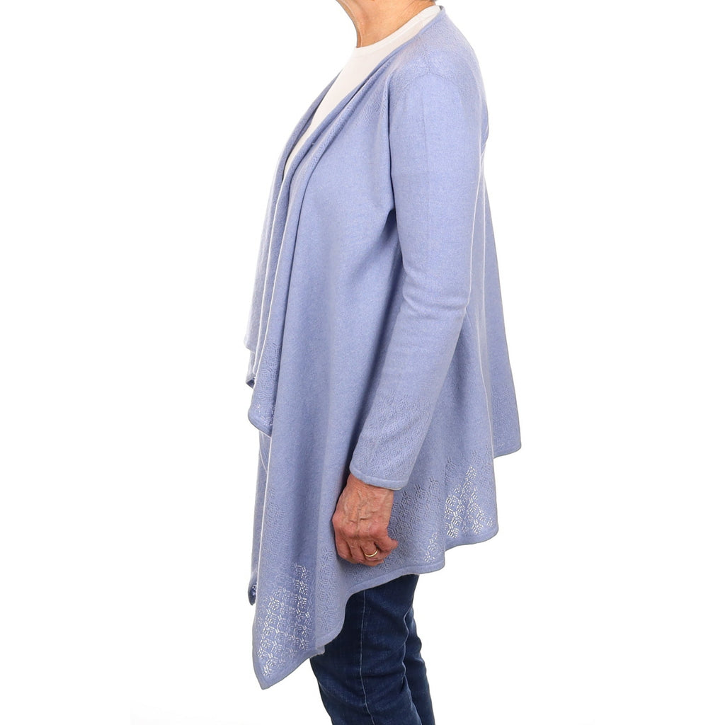 Pale Blue Cashmere Lace Knit Waterfall Cardigan Medium