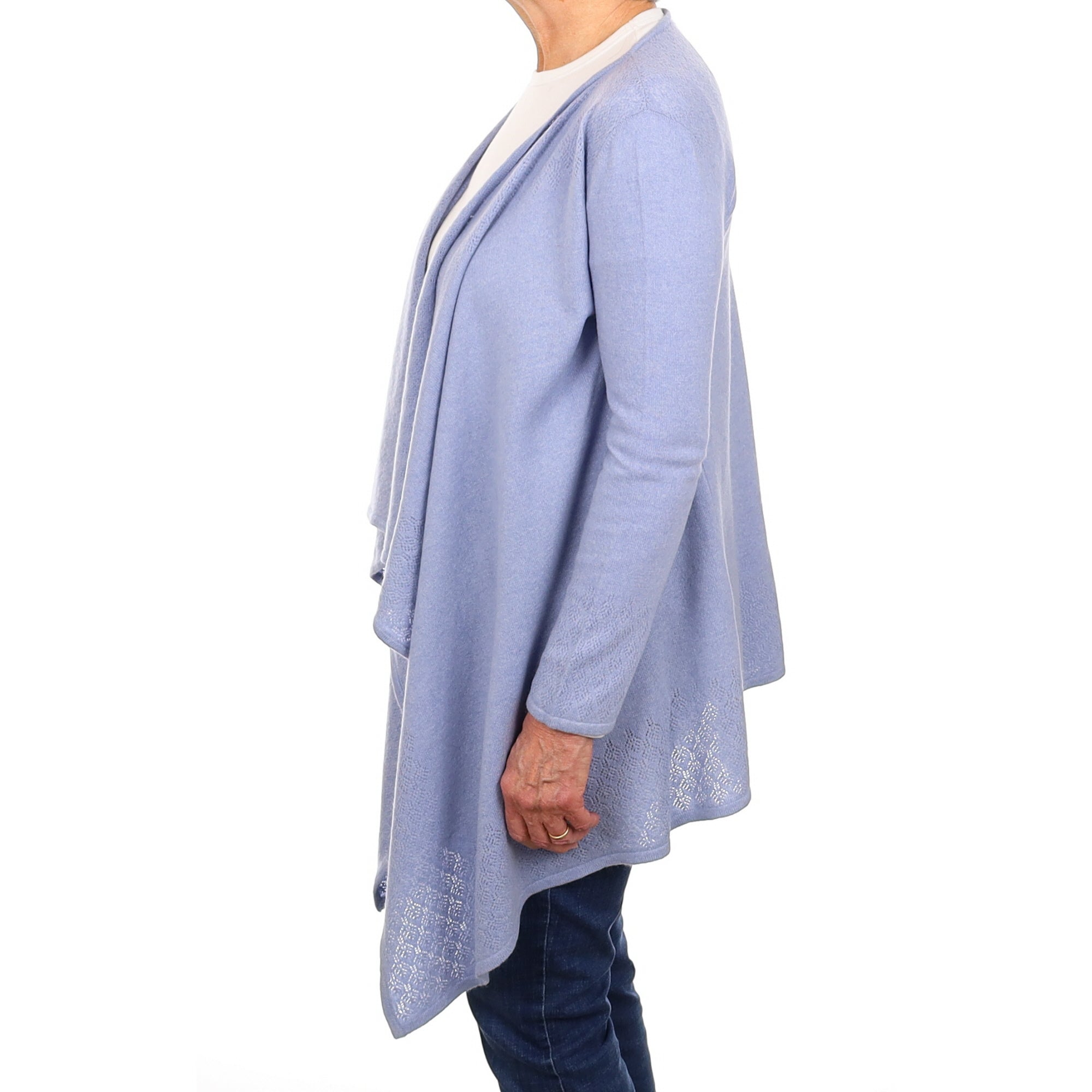 Pale Blue Cashmere Lace Knit Waterfall Cardigan Medium