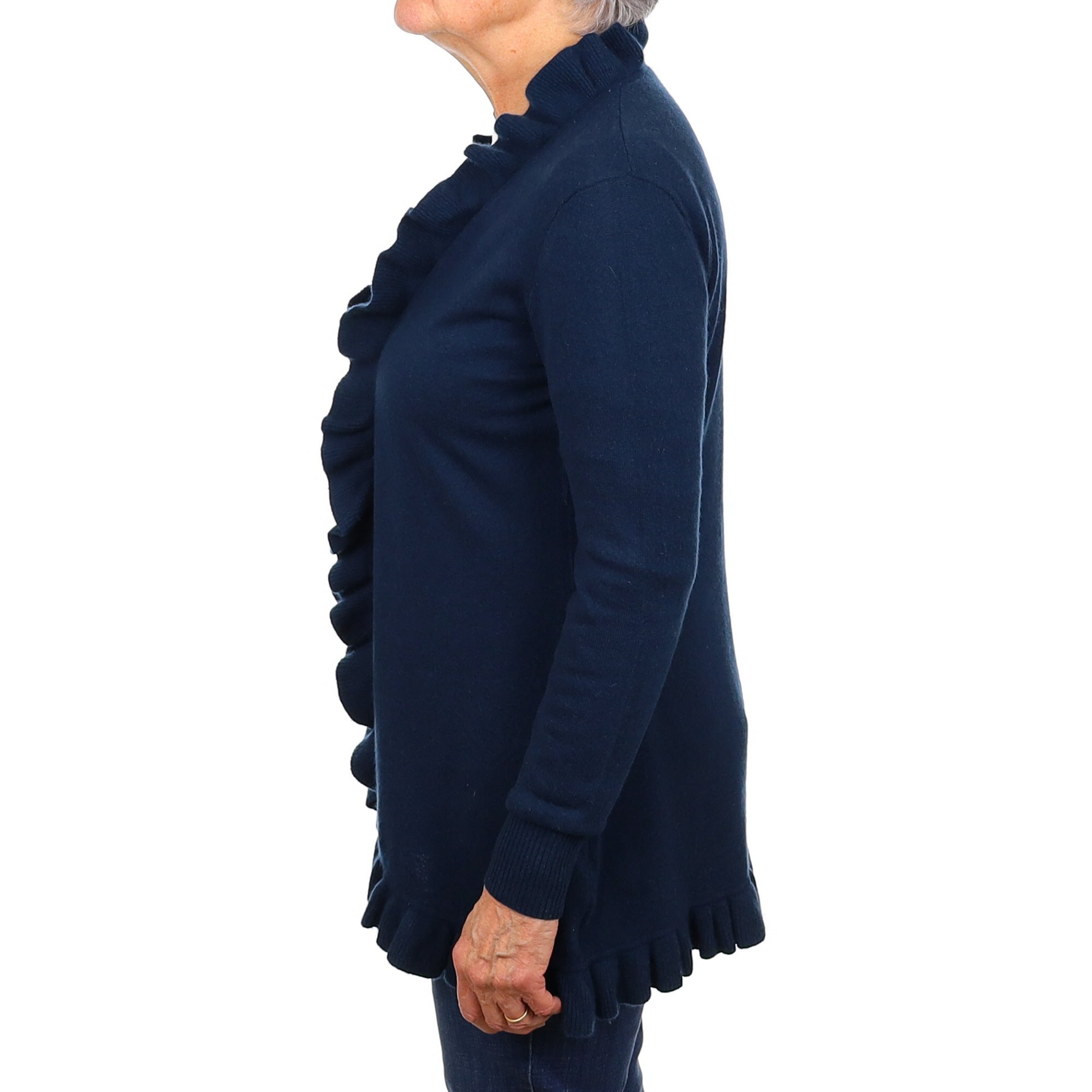 Petrol Blue Cashmere Frill Trim Edge to Edge Cardigan Medium