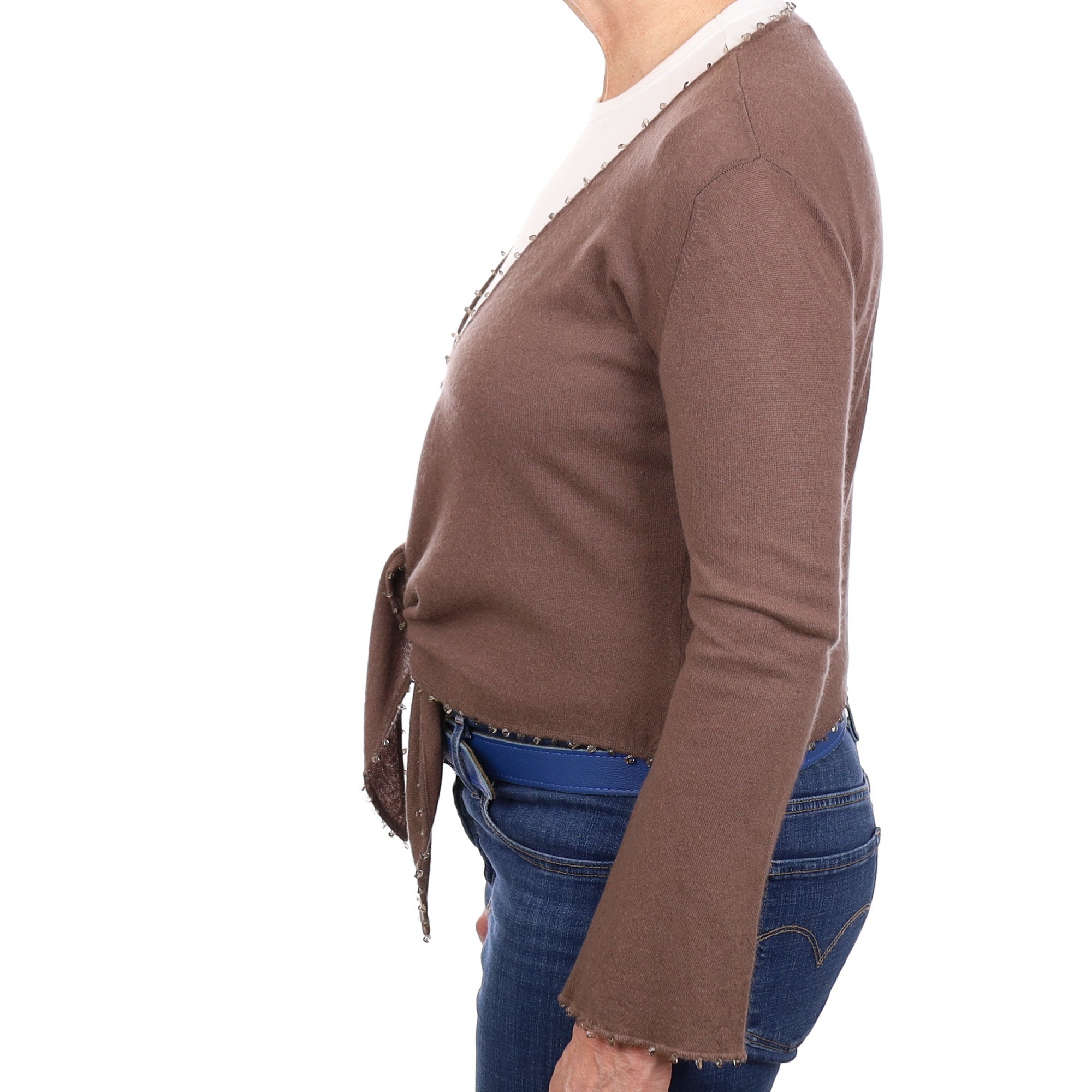 Mocha Brown Cashmere Tie Front Cardigan Medium