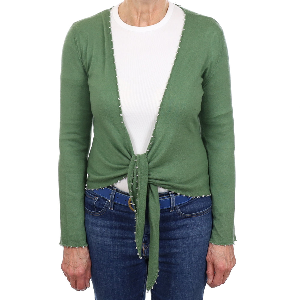 Jade Green Cashmere Tie Front Cardigan Medium