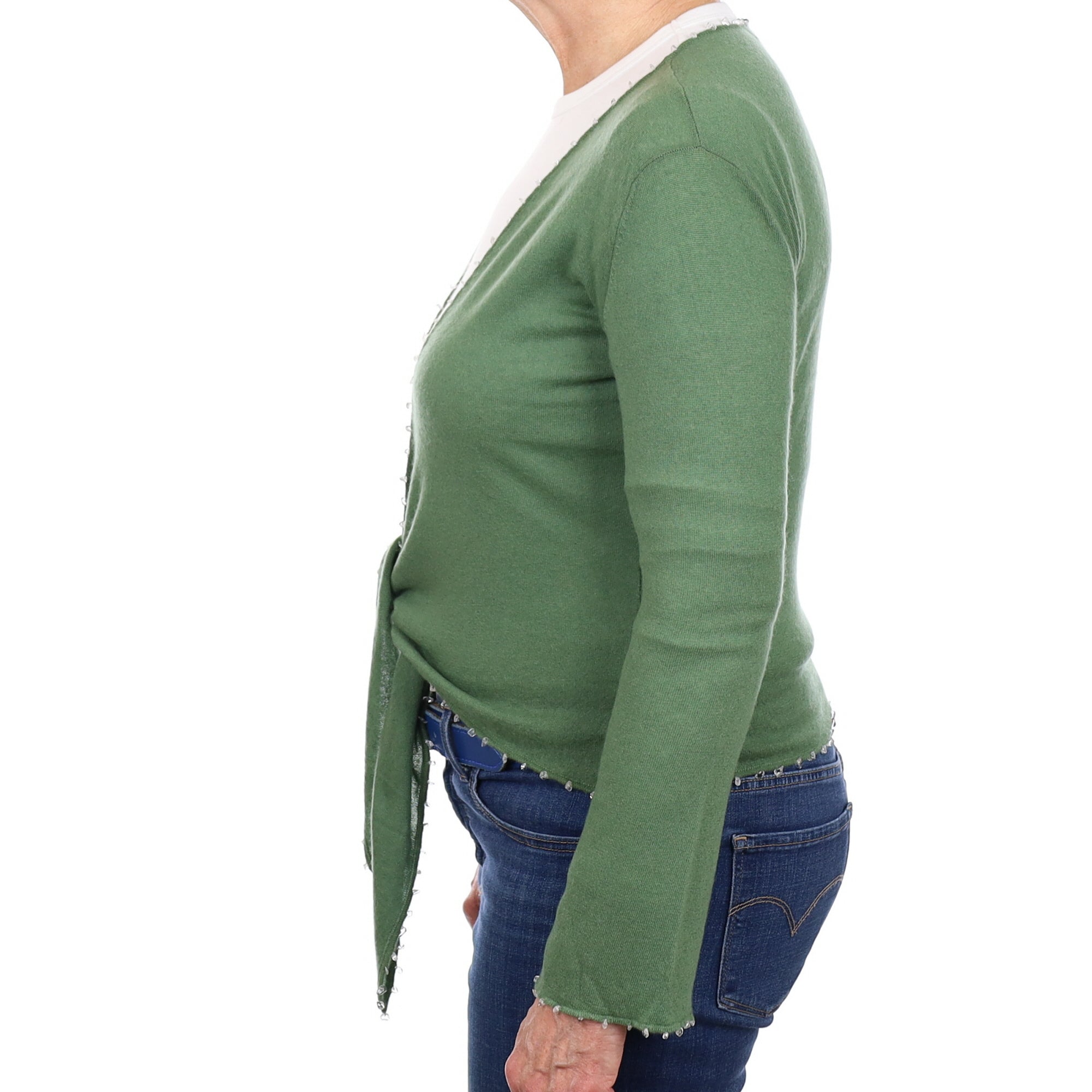 Jade Green Cashmere Tie Front Cardigan Medium