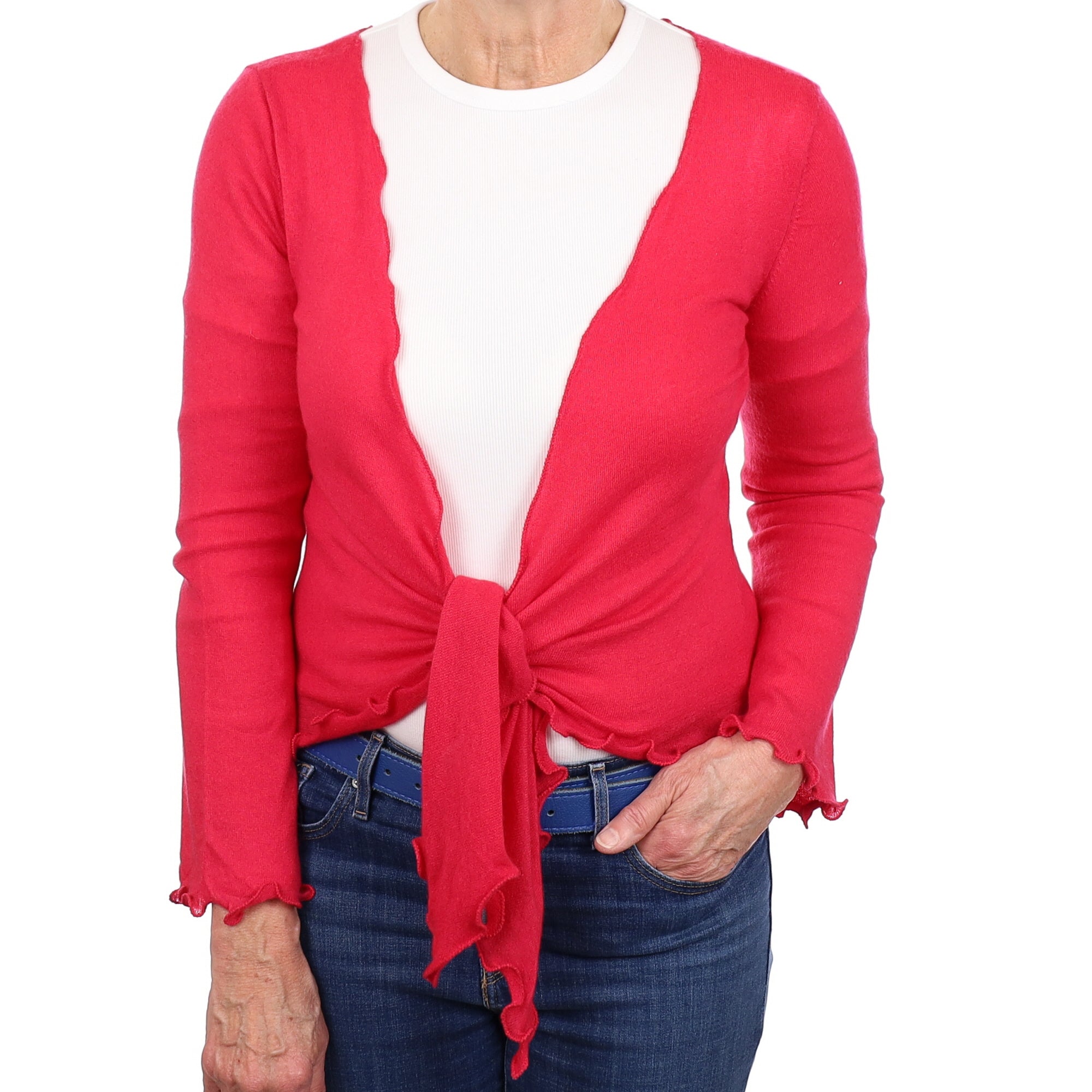 Cherry Pink Cashmere Tie Front Cardigan Medium