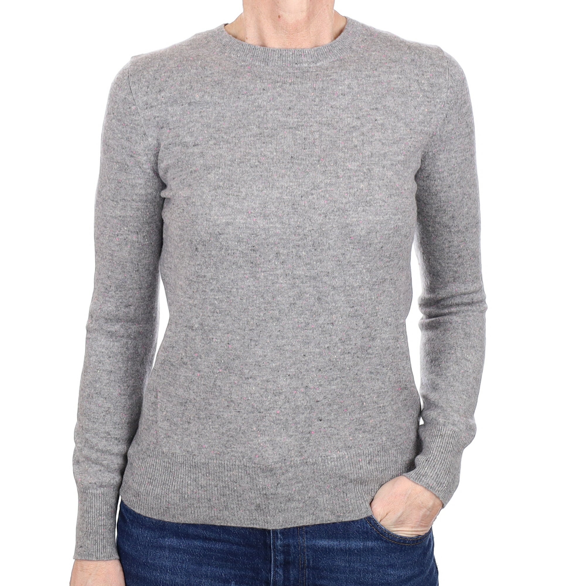 Ash Grey Fleck Cashmere Crew Neck Jumper Small