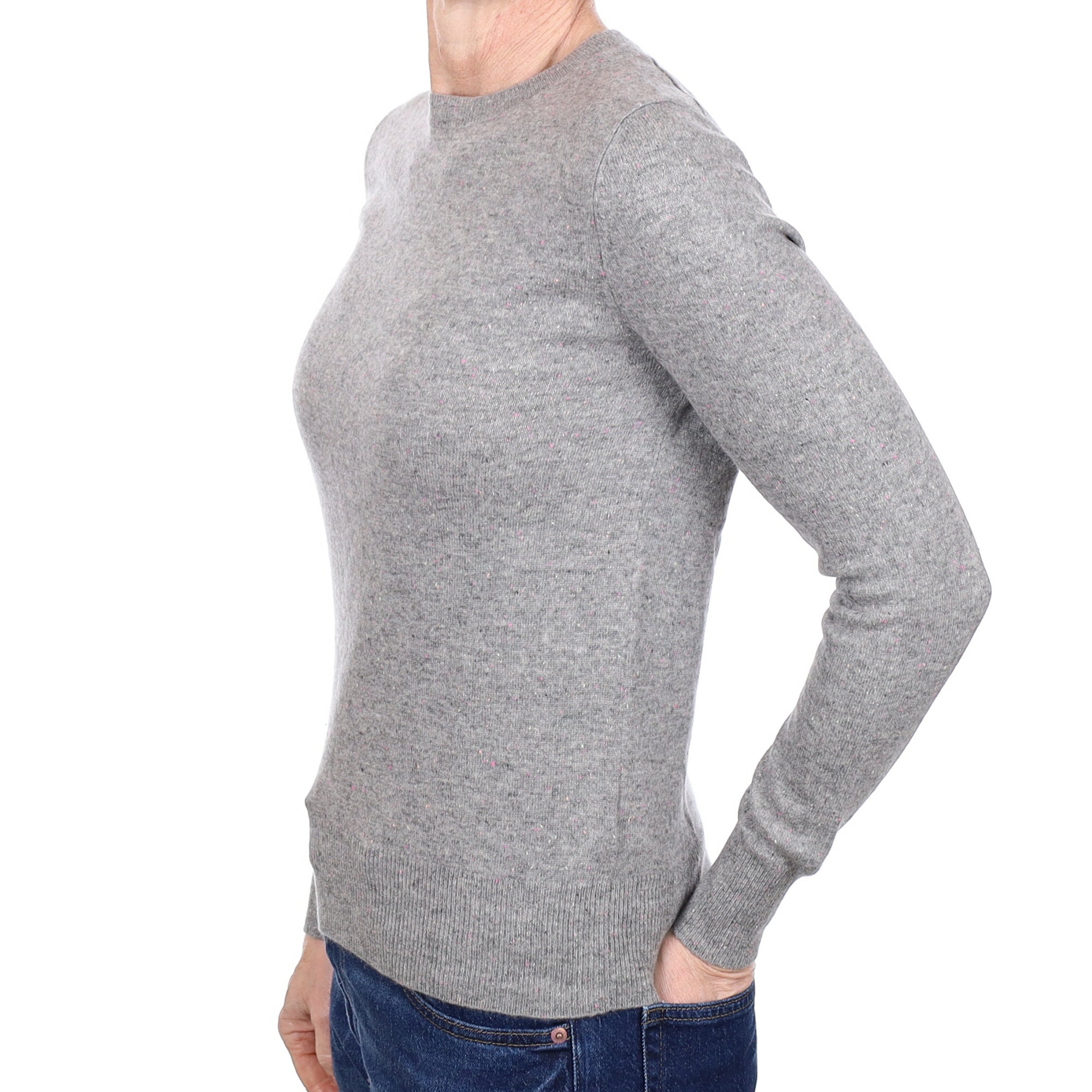 Ash Grey Fleck Cashmere Crew Neck Jumper Small