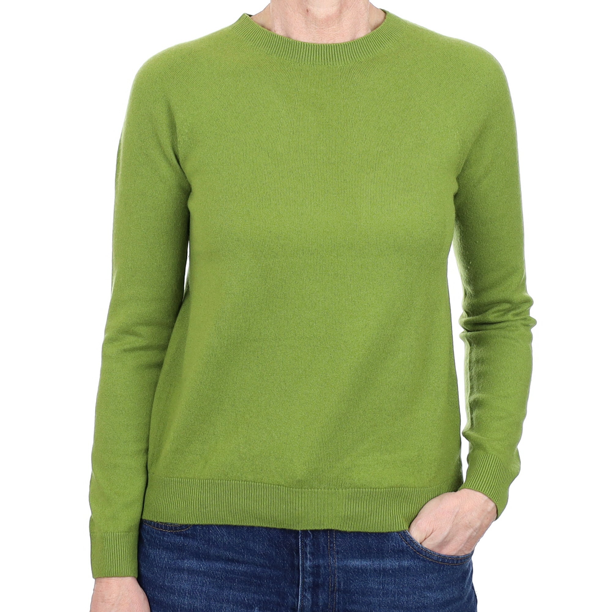 Pea Green Cashmere Crew Neck Jumper Small