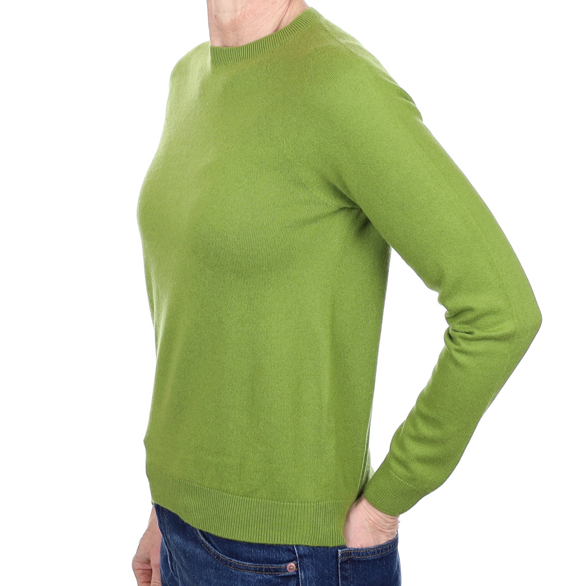 Pea Green Cashmere Crew Neck Jumper Small