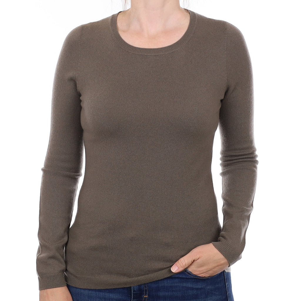 Mushroom Brown Italian Cashmere Crew Neck Jumper Small