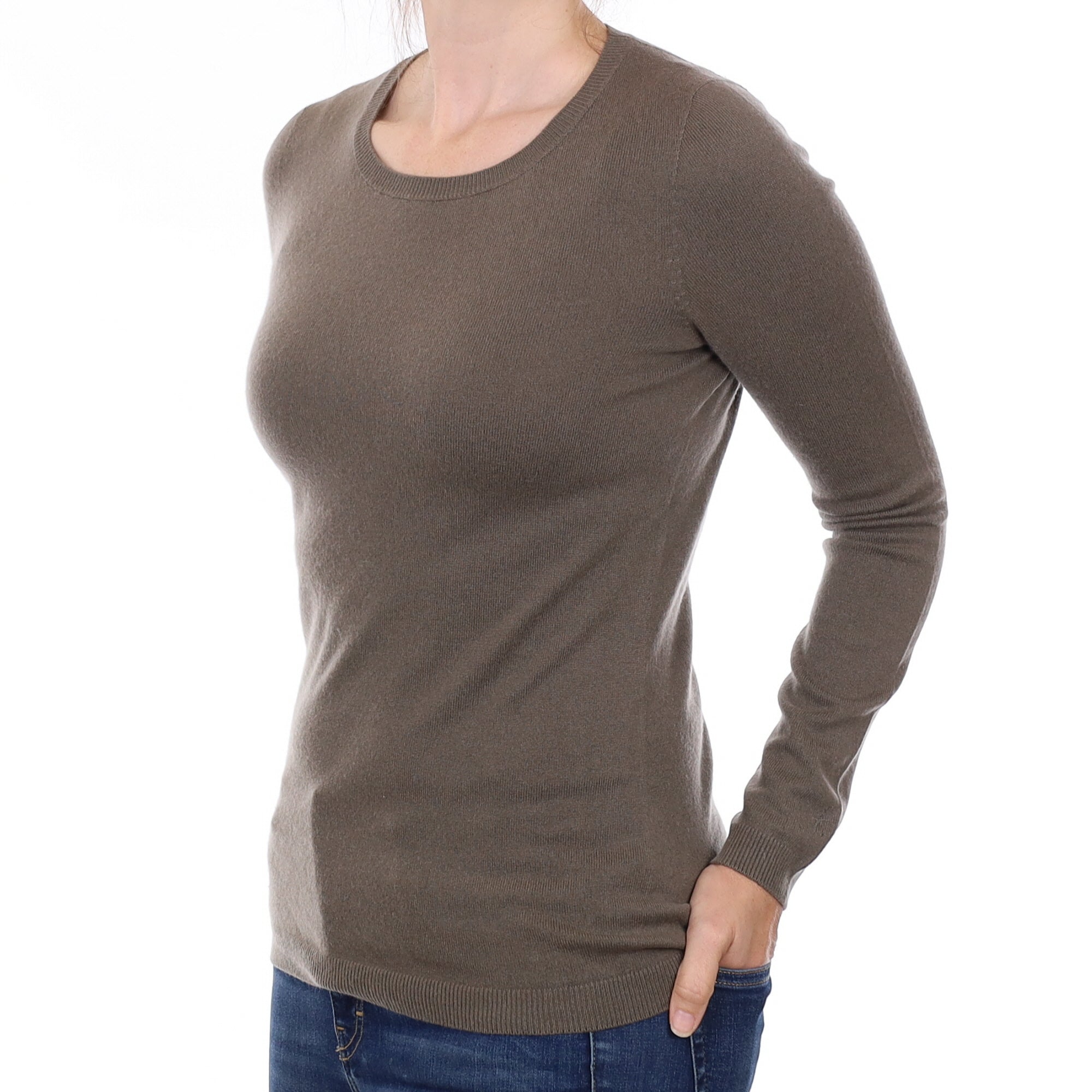 Mushroom Brown Italian Cashmere Crew Neck Jumper Small