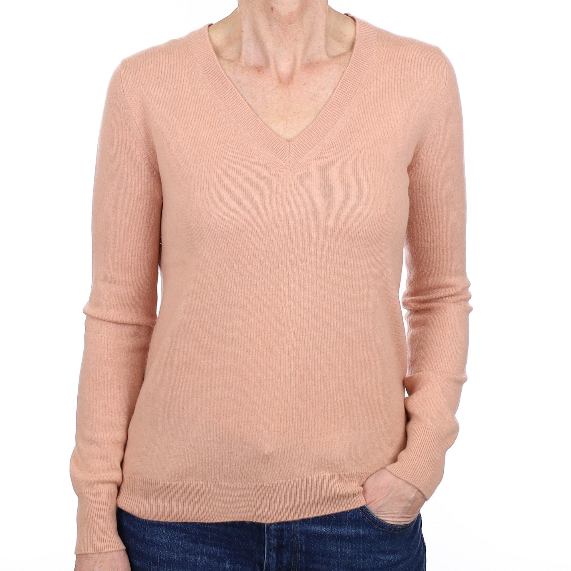 Husky Pink Cashmere V Neck Jumper Small