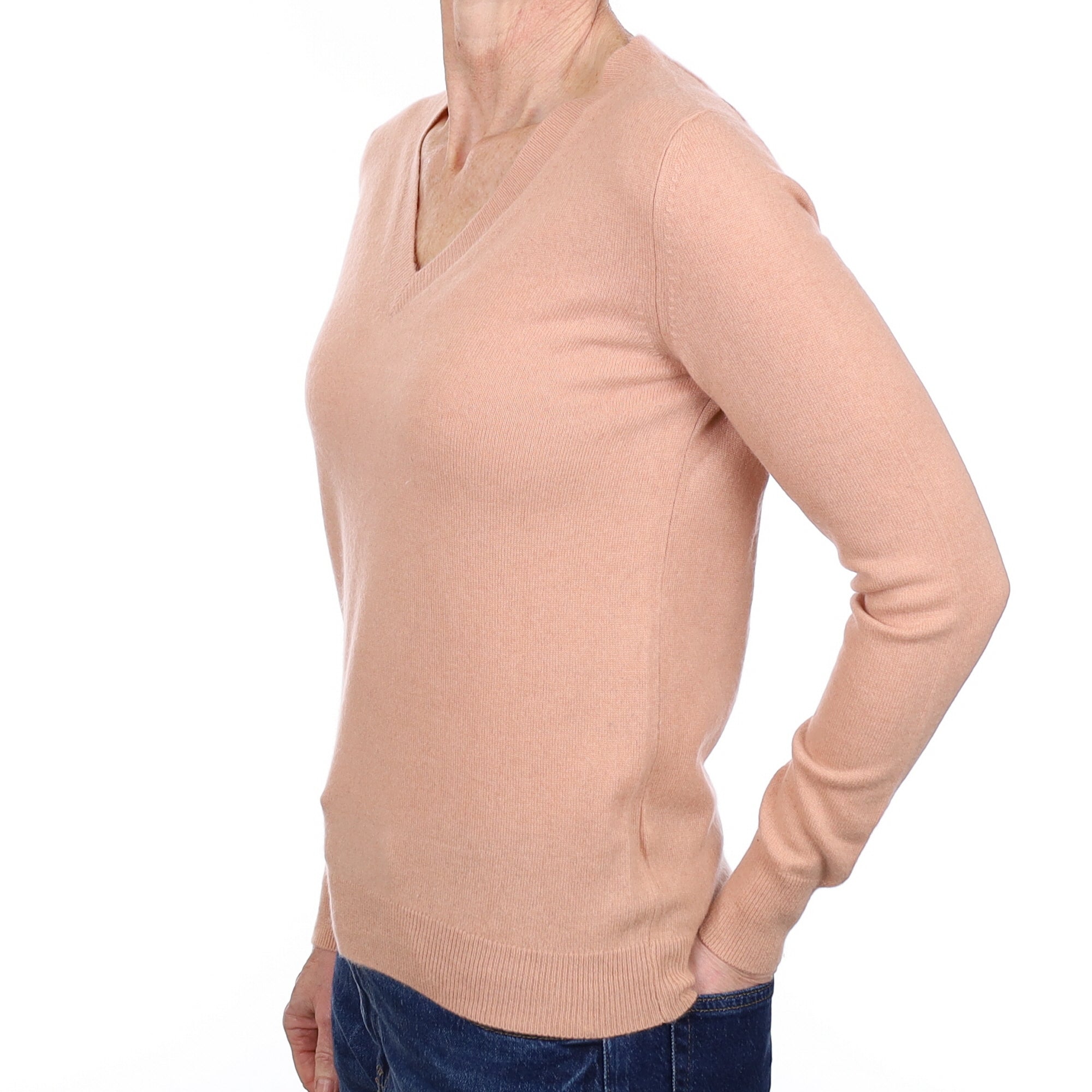Husky Pink Cashmere V Neck Jumper Small
