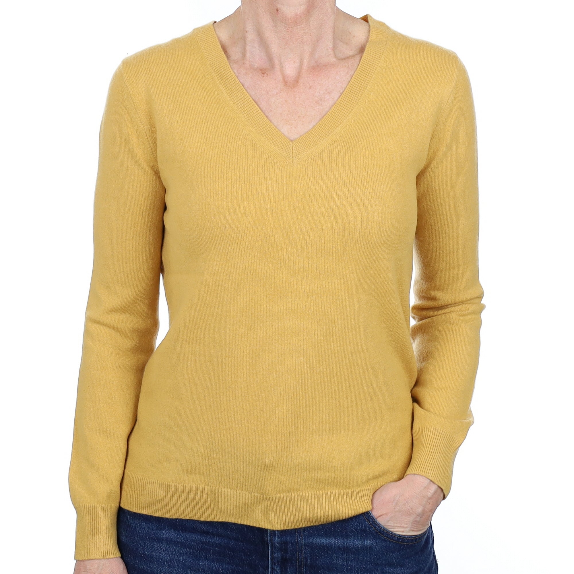 Straw Yellow Cashmere V Neck Jumper Small