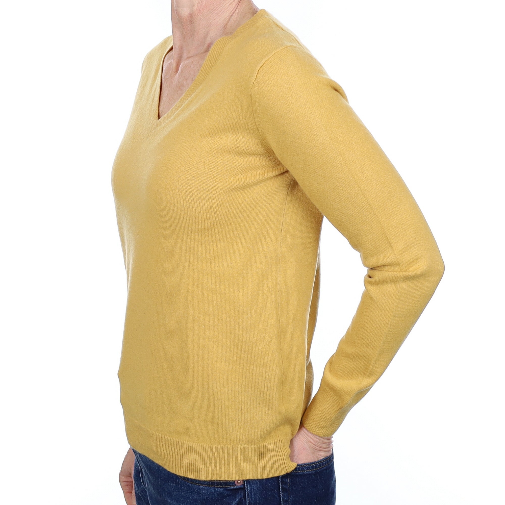 Straw Yellow Cashmere V Neck Jumper Small