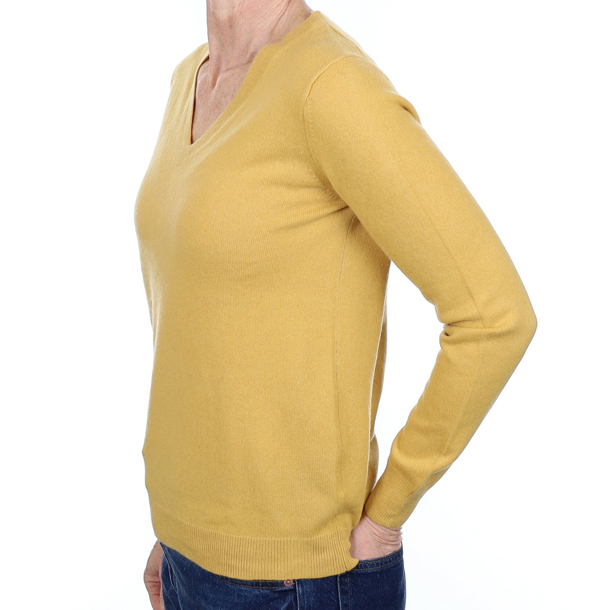 Straw Yellow Cashmere V Neck Jumper Small
