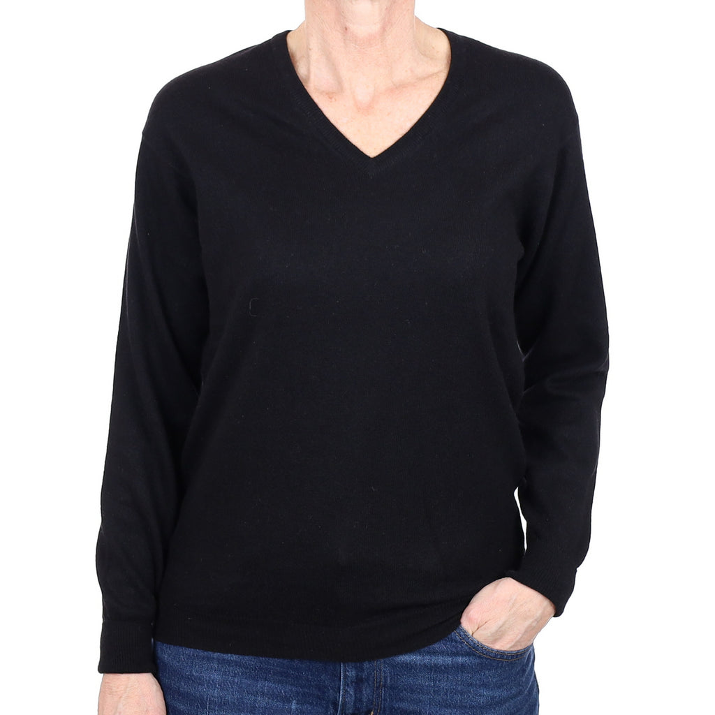 Black Cashmere V Neck Jumper Small