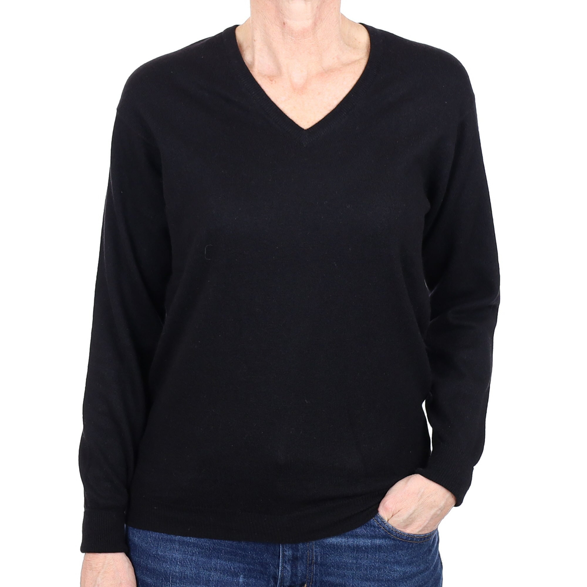 Black Cashmere V Neck Jumper Small