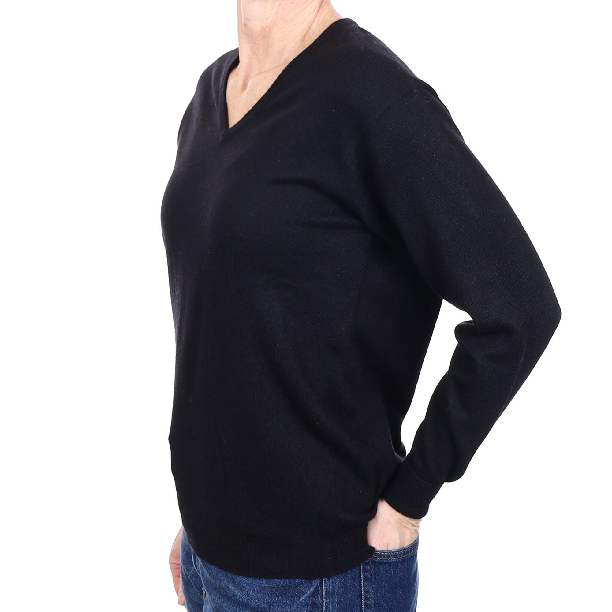 Black Cashmere V Neck Jumper Small